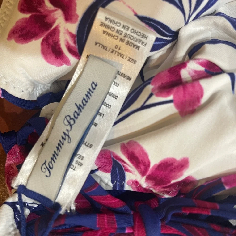 Tommy Bahama Blue One-Piece Swimsuit with Pink Floral Lace-Up Front reversible